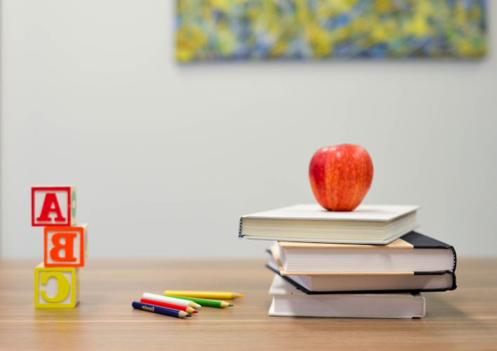 A desk with student stuff.